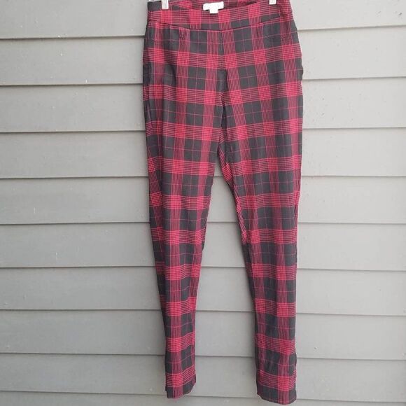 Coldwater Creek Red Black Plaid Stretch Pants size 10 - Picture 1 of 9